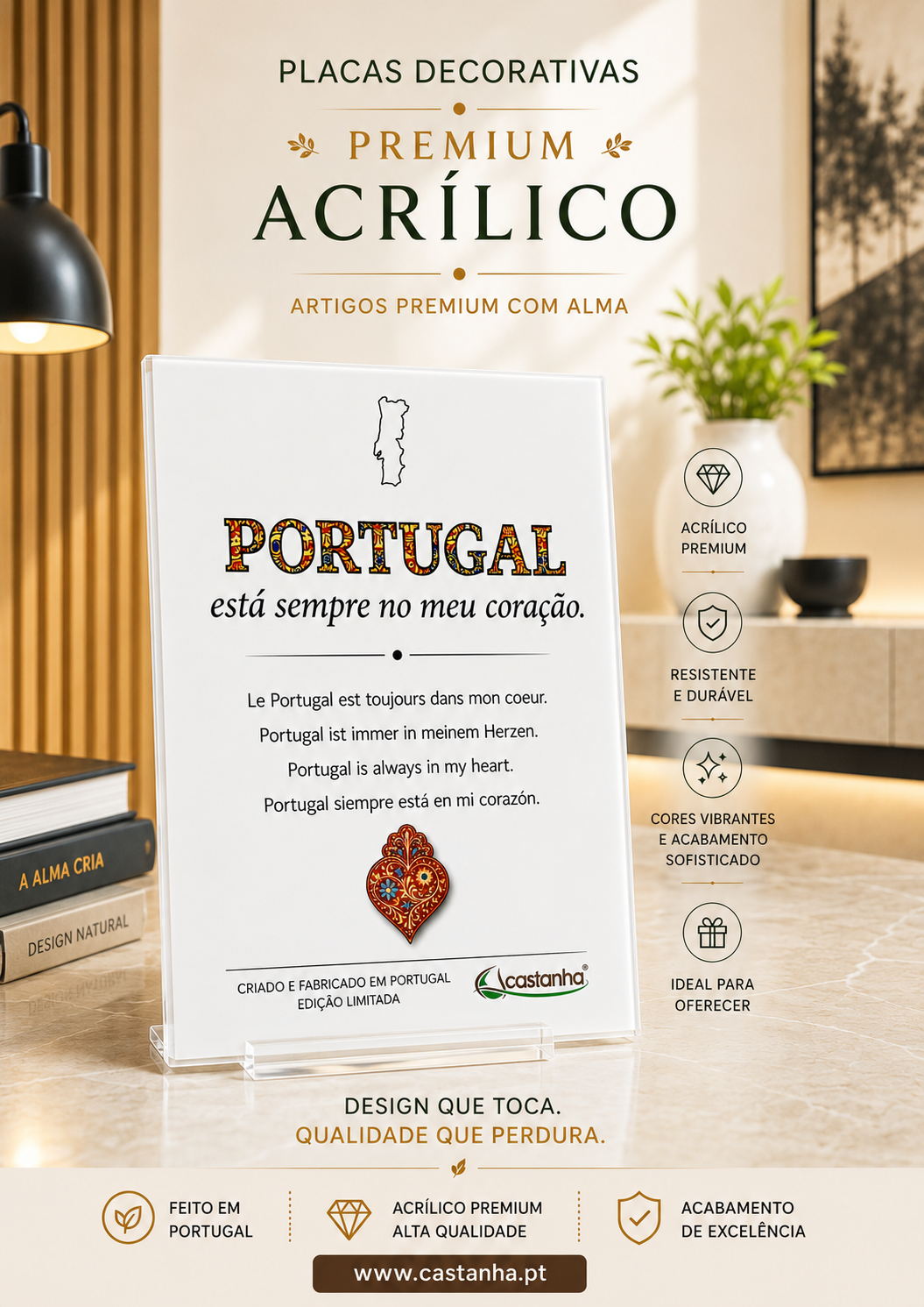 Placas Decorativas Premium Portugal — Acrílico Branco