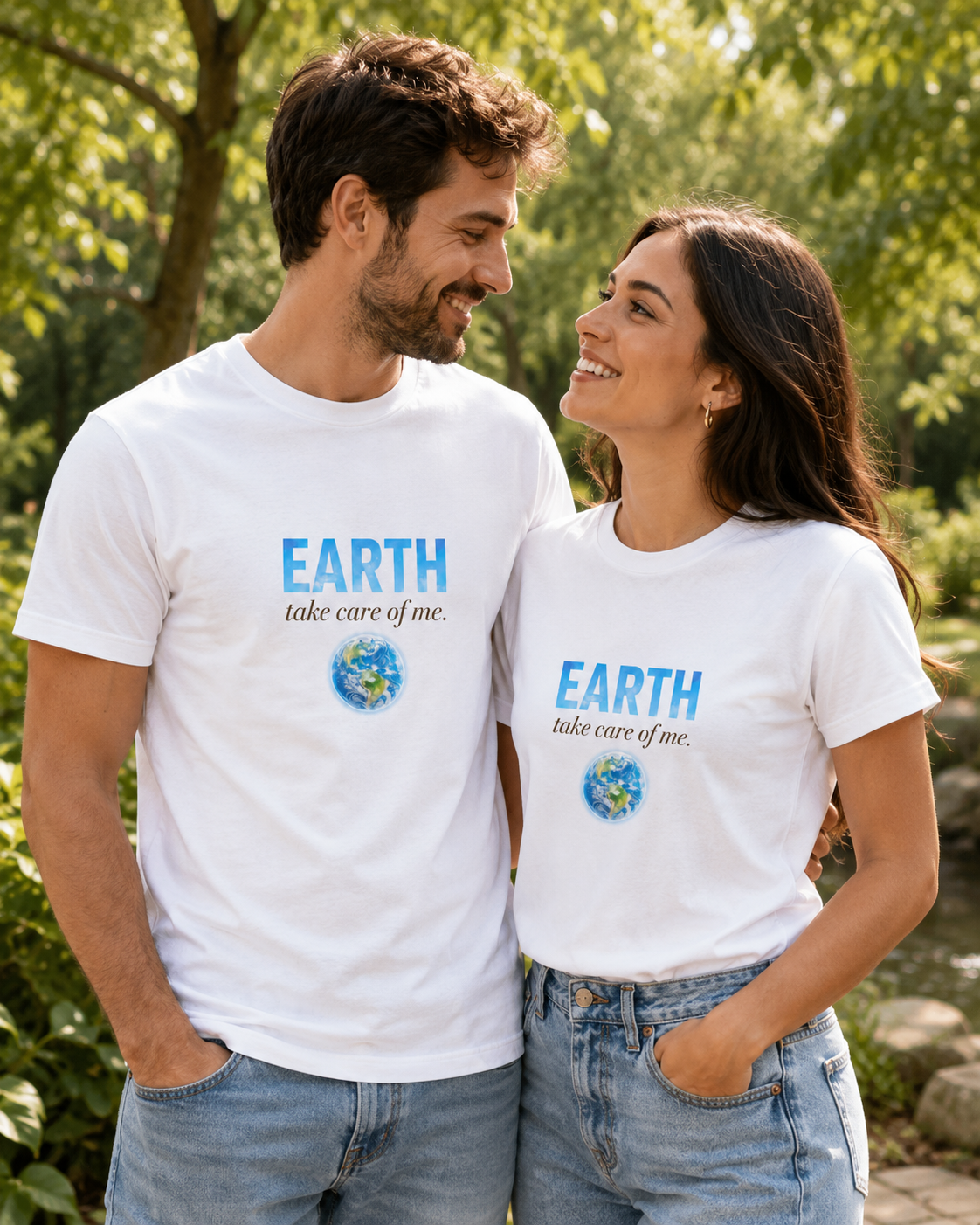 T-Shirt Premium Unissexo Branca "Earth, take care of me" – 100% Algodão Orgânico