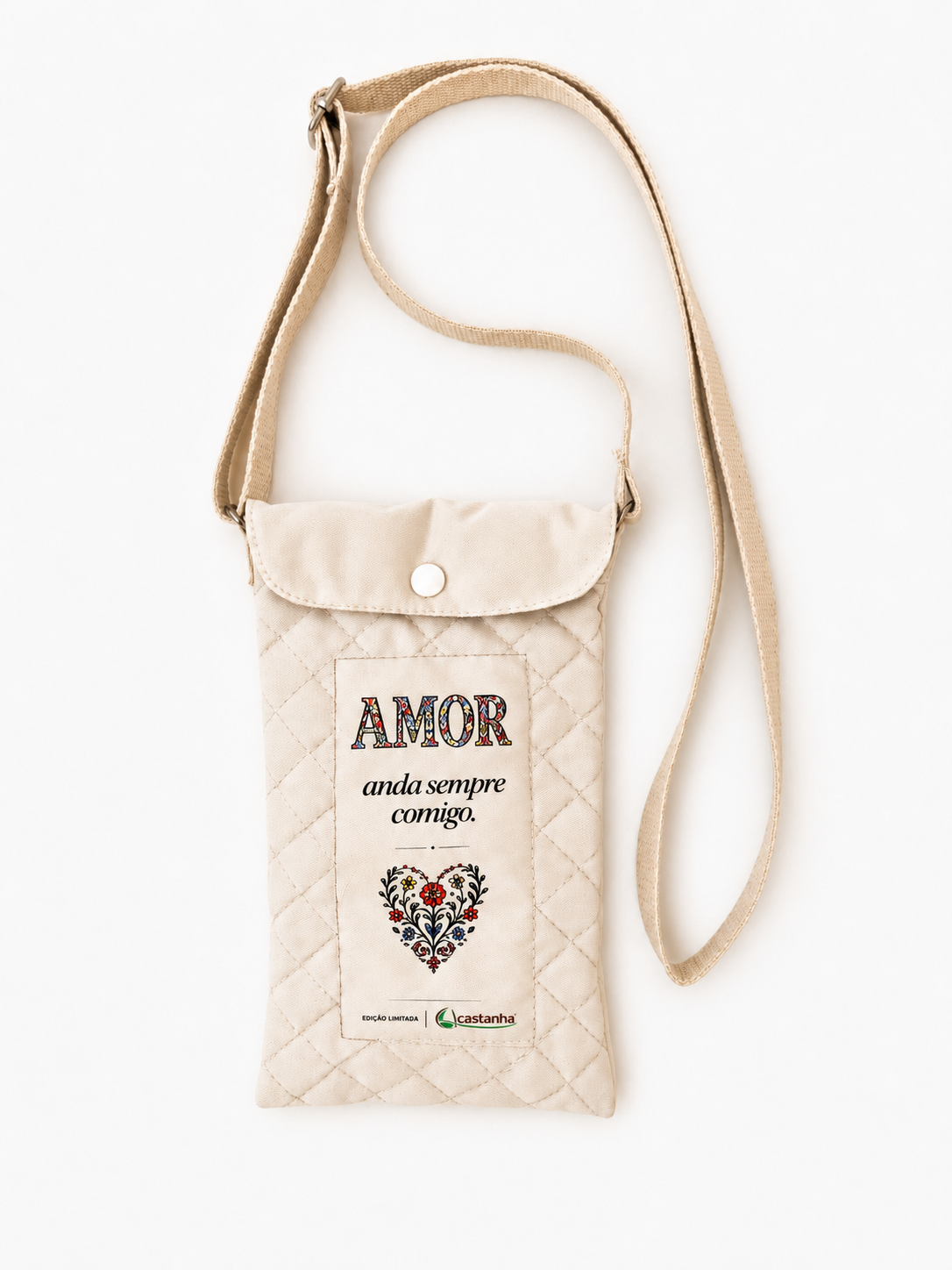 Bolsa Tiracolo para Telemóvel Acolchoada em Tecido Sustentável "AMOR" - Edição Limitada