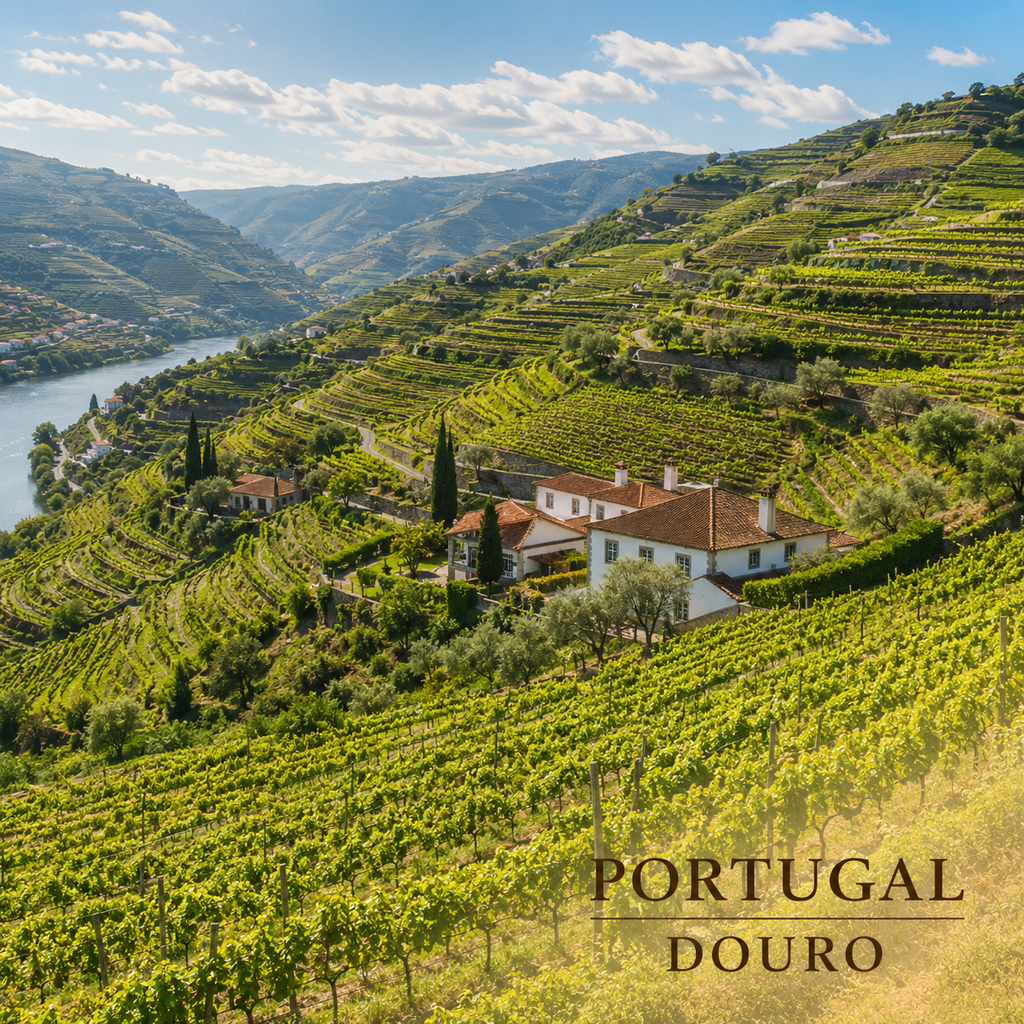 Base para copos PORTUGAL — DOURO com vinhas verdes em socalcos na paisagem duriense