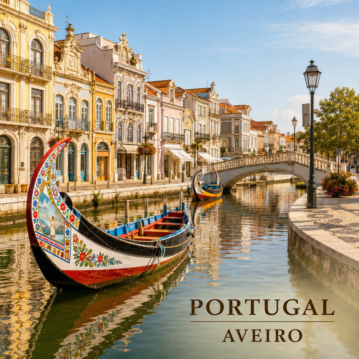 Base para copos PORTUGAL — AVEIRO com moliceiros tradicionais nos canais da cidade