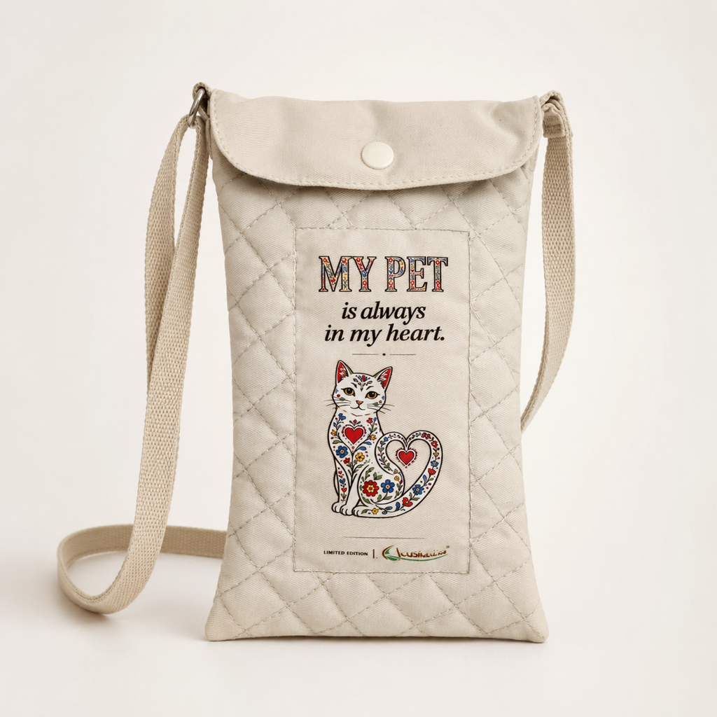 Bolsa Tiracolo para Telemóvel Acolchoada em Tecido Sustentável "MY PET - Cat" - Edição Limitada