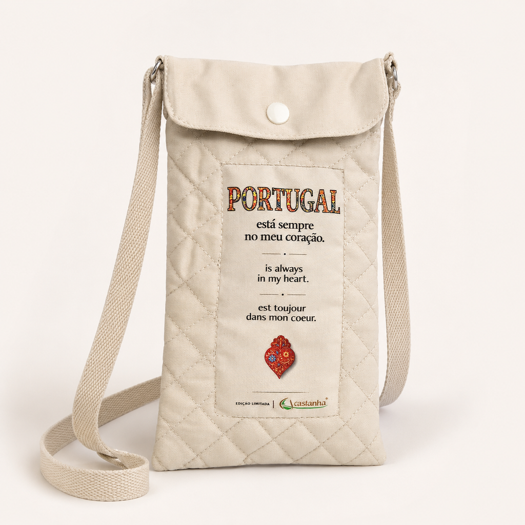 Sac bandoulière rembourré pour téléphone portable en tissu durable « PORTUGAL no coração » – Édition limitée