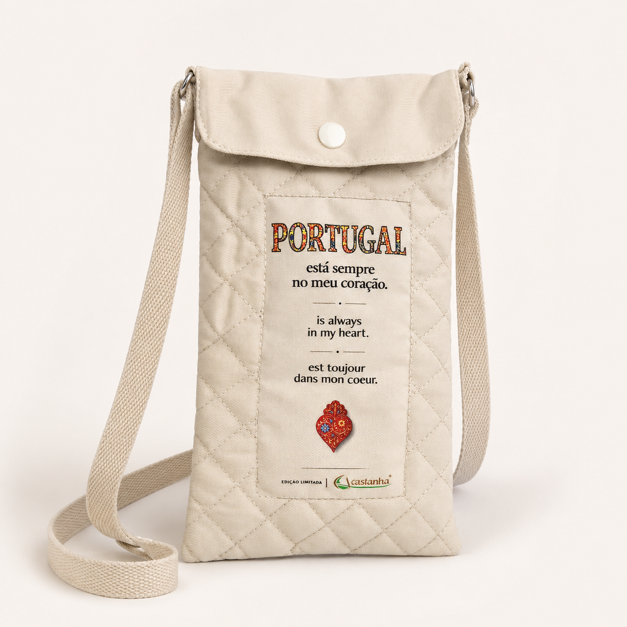 Sac bandoulière rembourré pour téléphone portable en tissu durable « PORTUGAL no coração » – Édition limitée