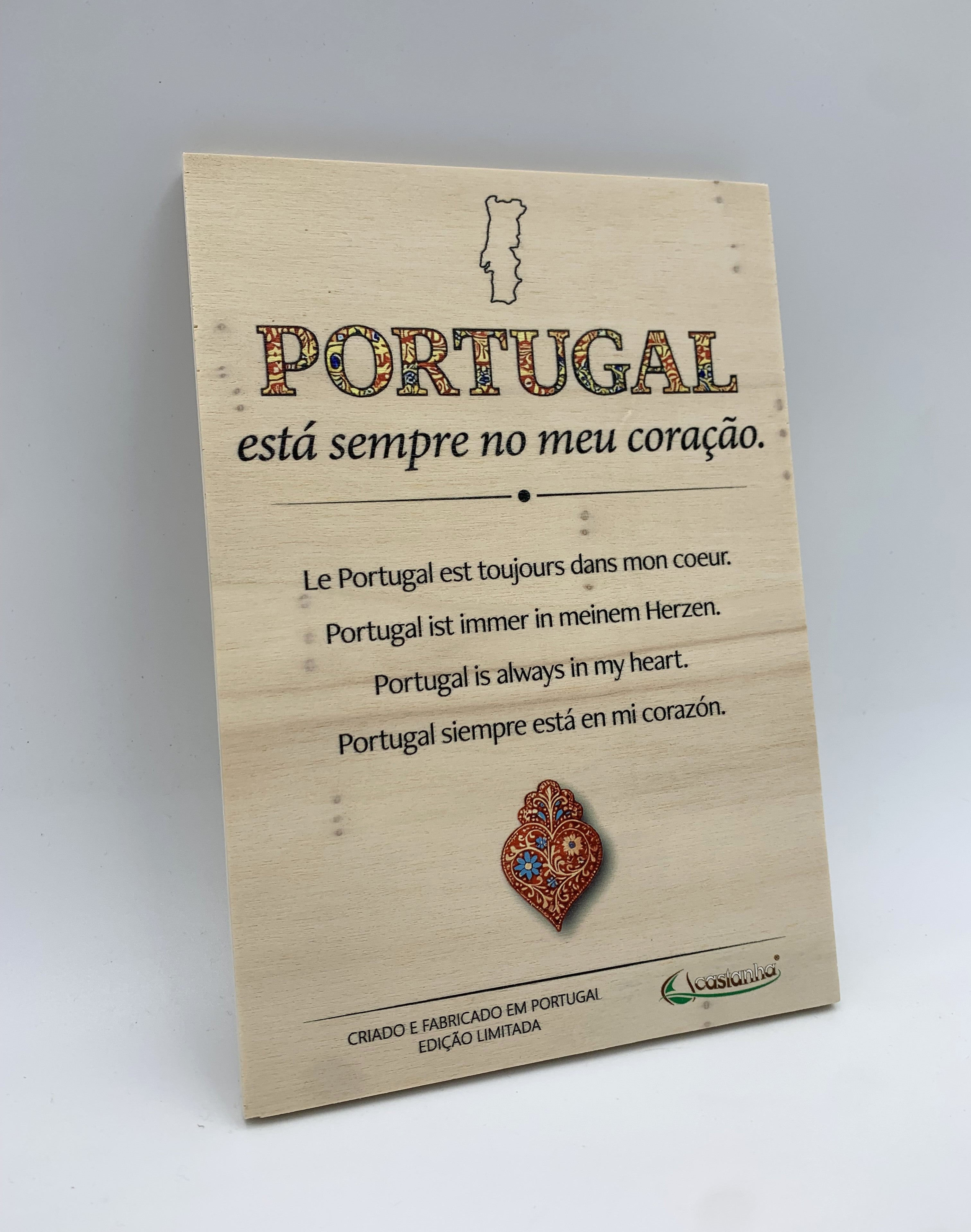 Placa A5 Premium - Portugal no coração - em Madeira de bétula
