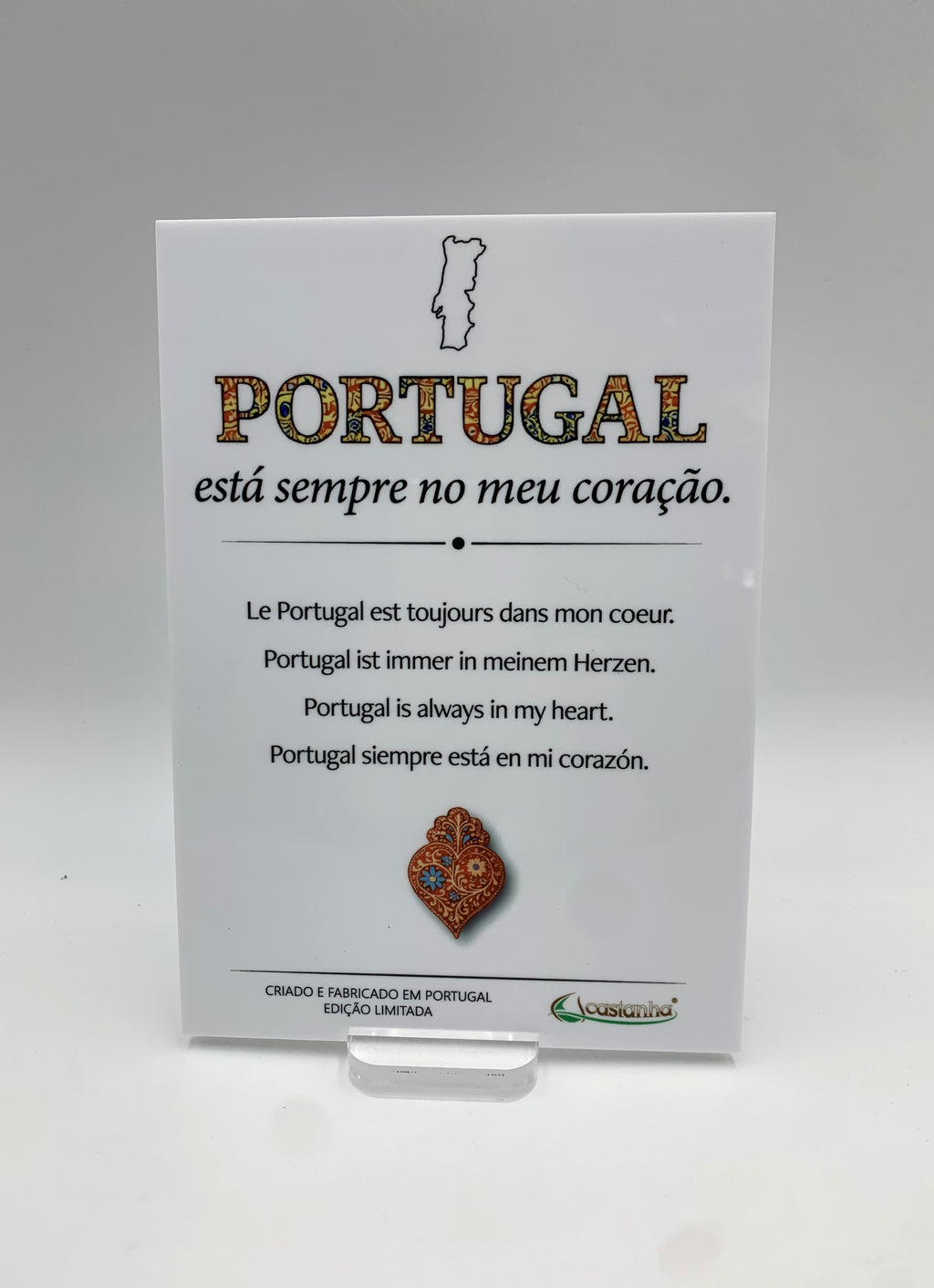 Placa A5 Premium - Portugal no coração - em Acrílico branco