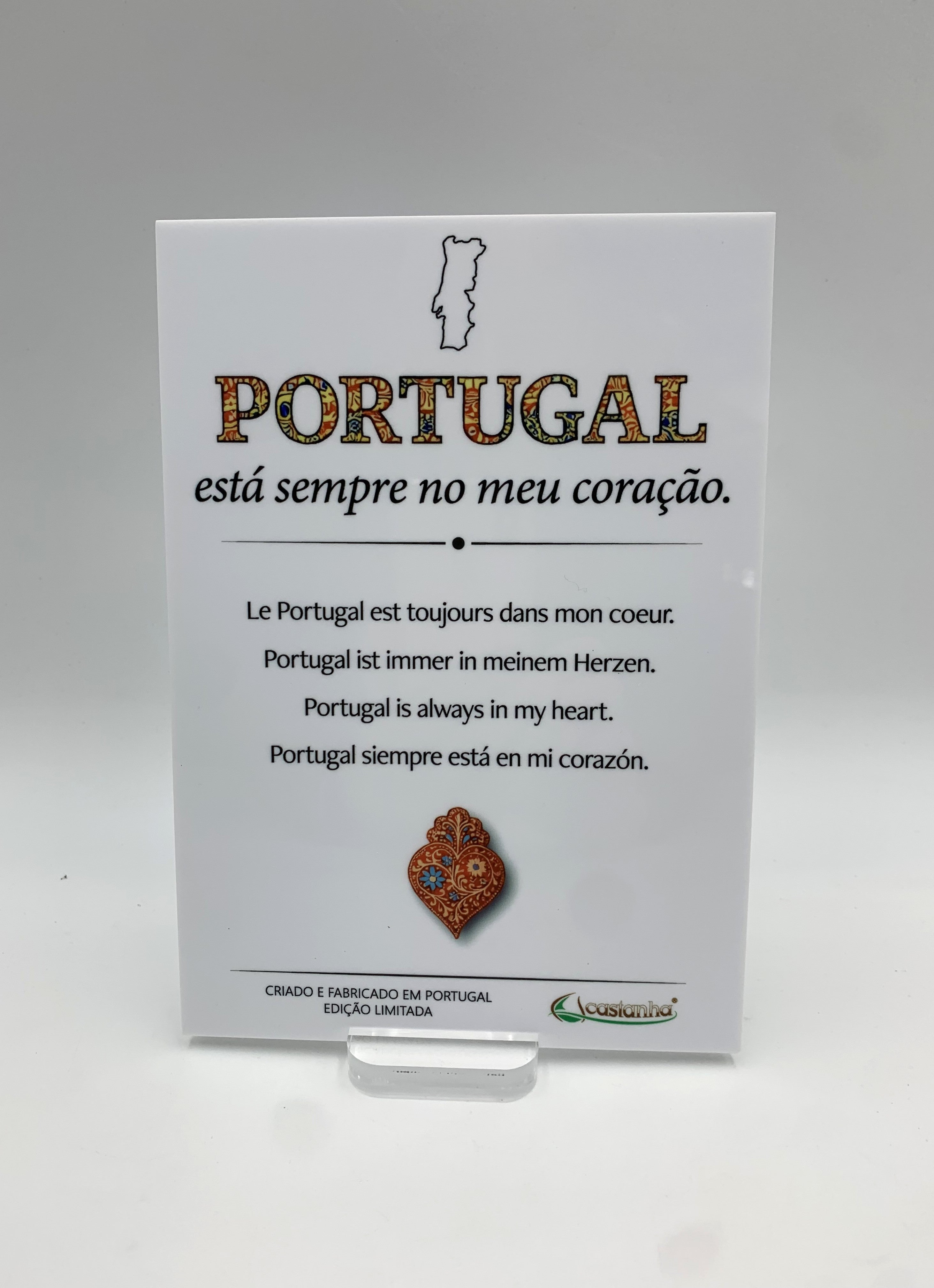 Placa A5 Premium - Portugal no coração - em Acrílico branco