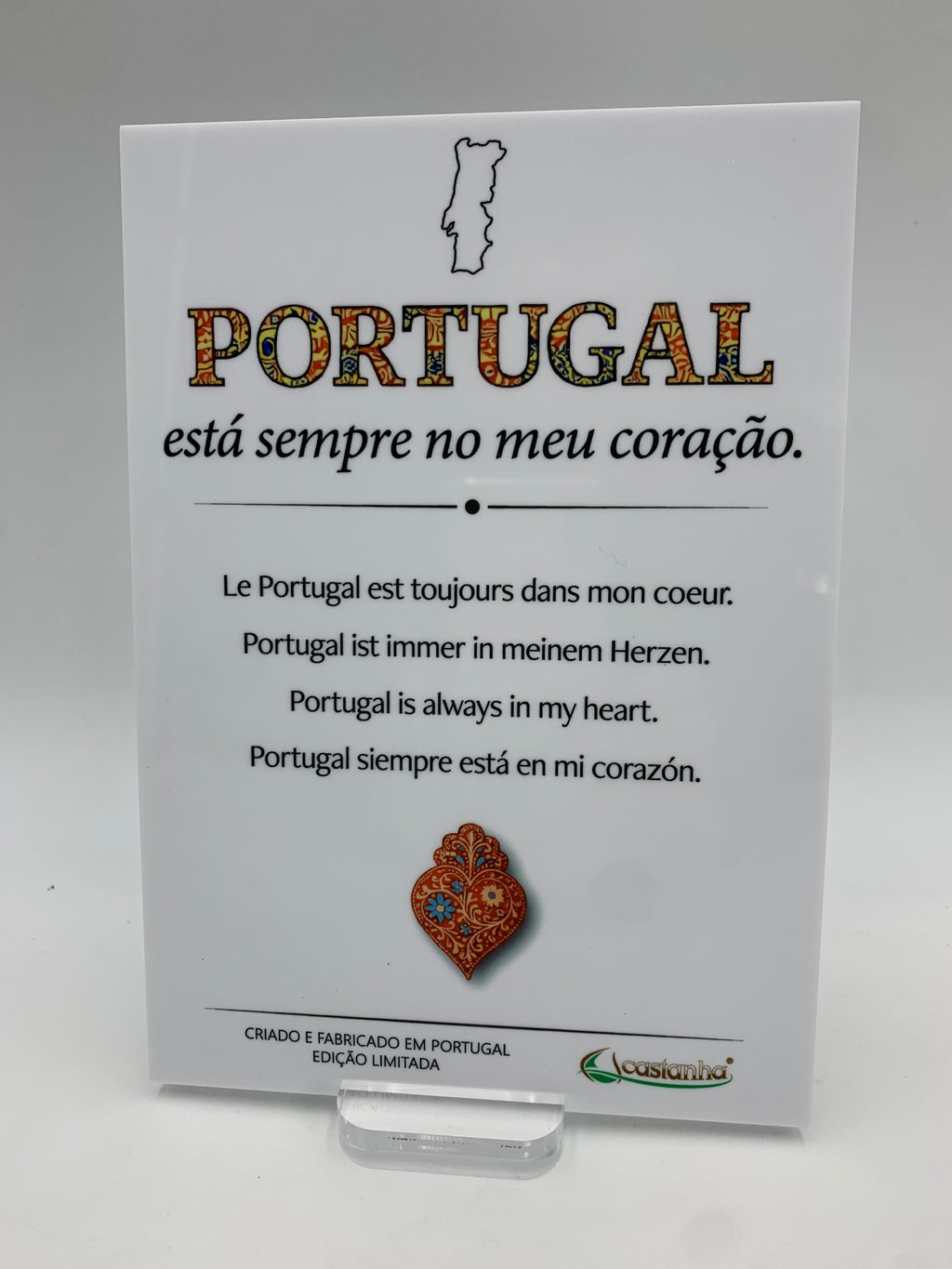 Placa A5 Premium - Portugal no coração - em Acrílico branco