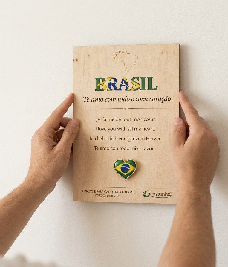 Placa Decorativa em Madeira - BRASIL te amo | Presente Premium
