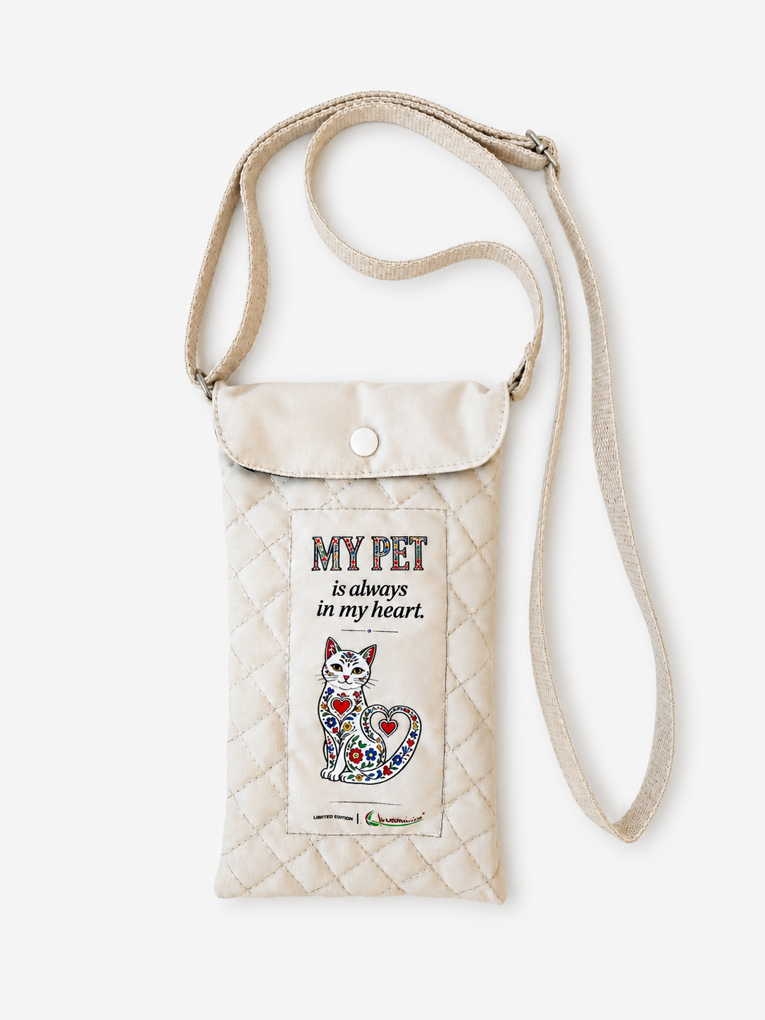 Bolsa Tiracolo para Telemóvel Acolchoada em Tecido Sustentável "MY PET - Cat" - Edição Limitada