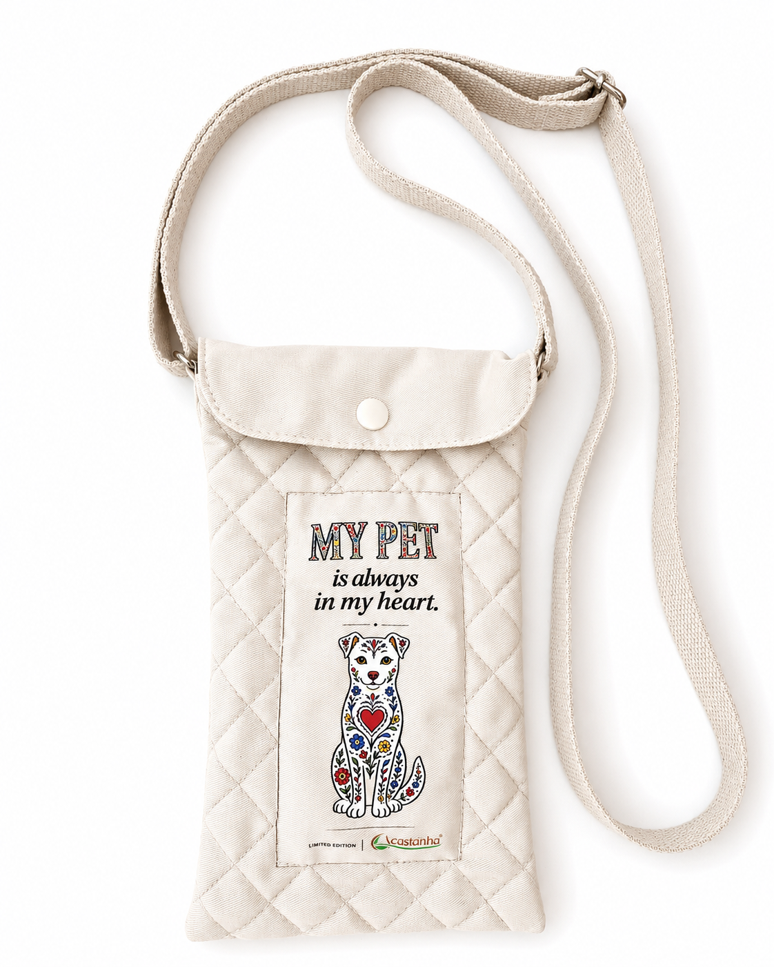Bolsa Tiracolo para Telemóvel Acolchoada em Tecido Sustentável "MY PET - Dog" - Edição Limitada