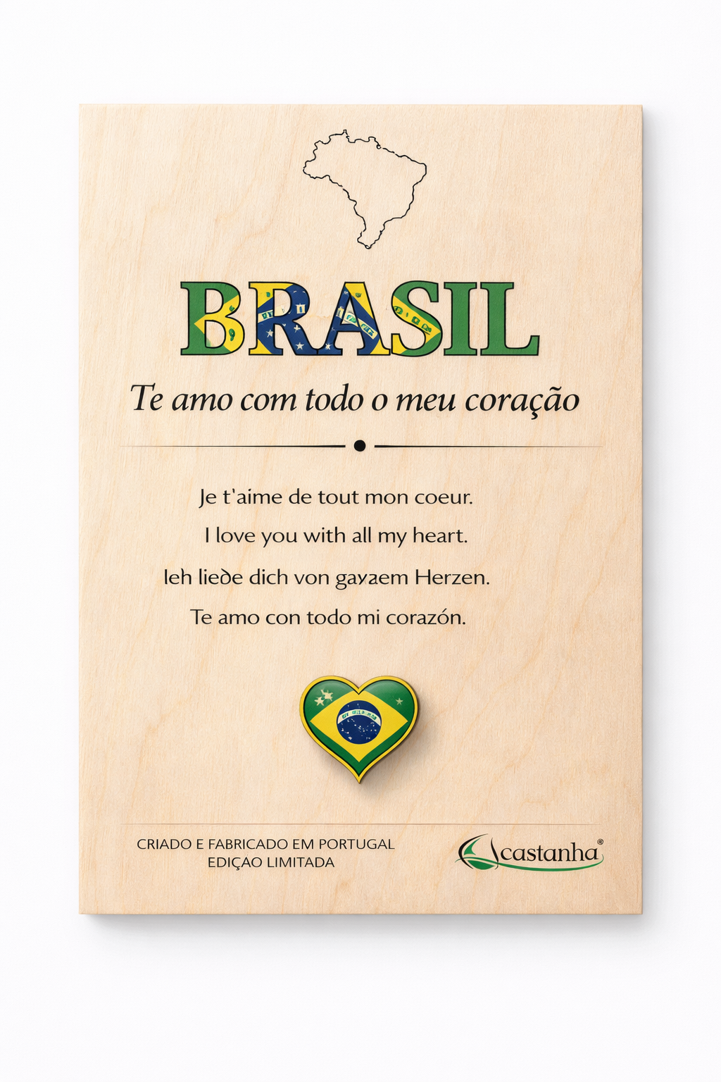 Placa Decorativa em Madeira - BRASIL te amo | Presente Premium