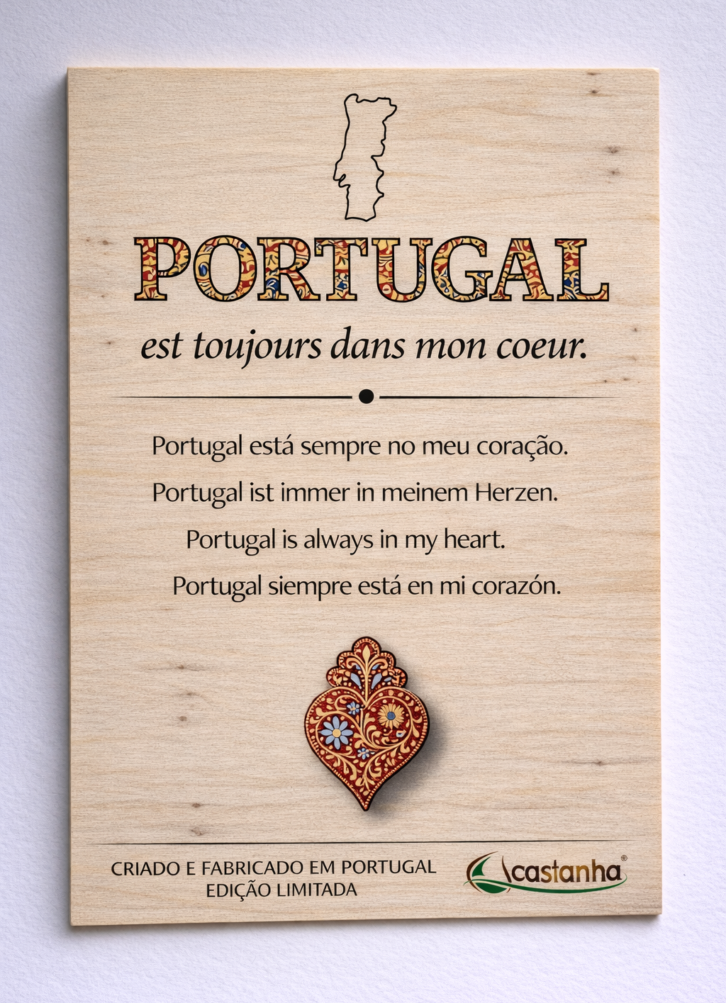 Placa Decorativa em Madeira - Portugal est toujours dans mon coeur | Presente Premium