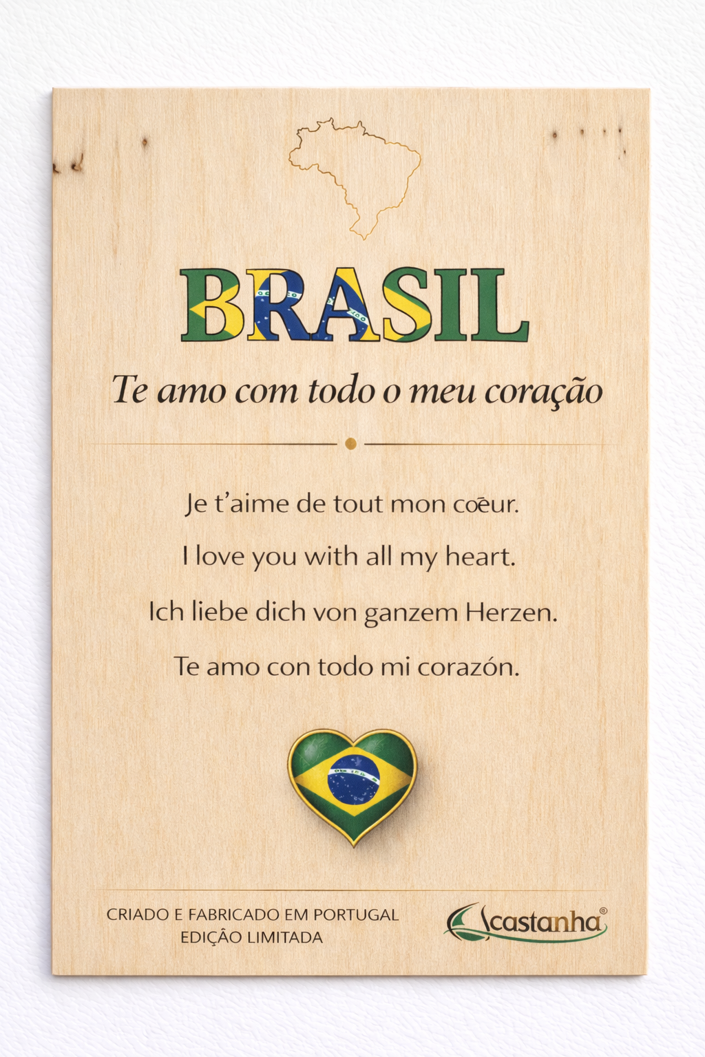 Placa Decorativa em Madeira - BRASIL te amo | Presente Premium
