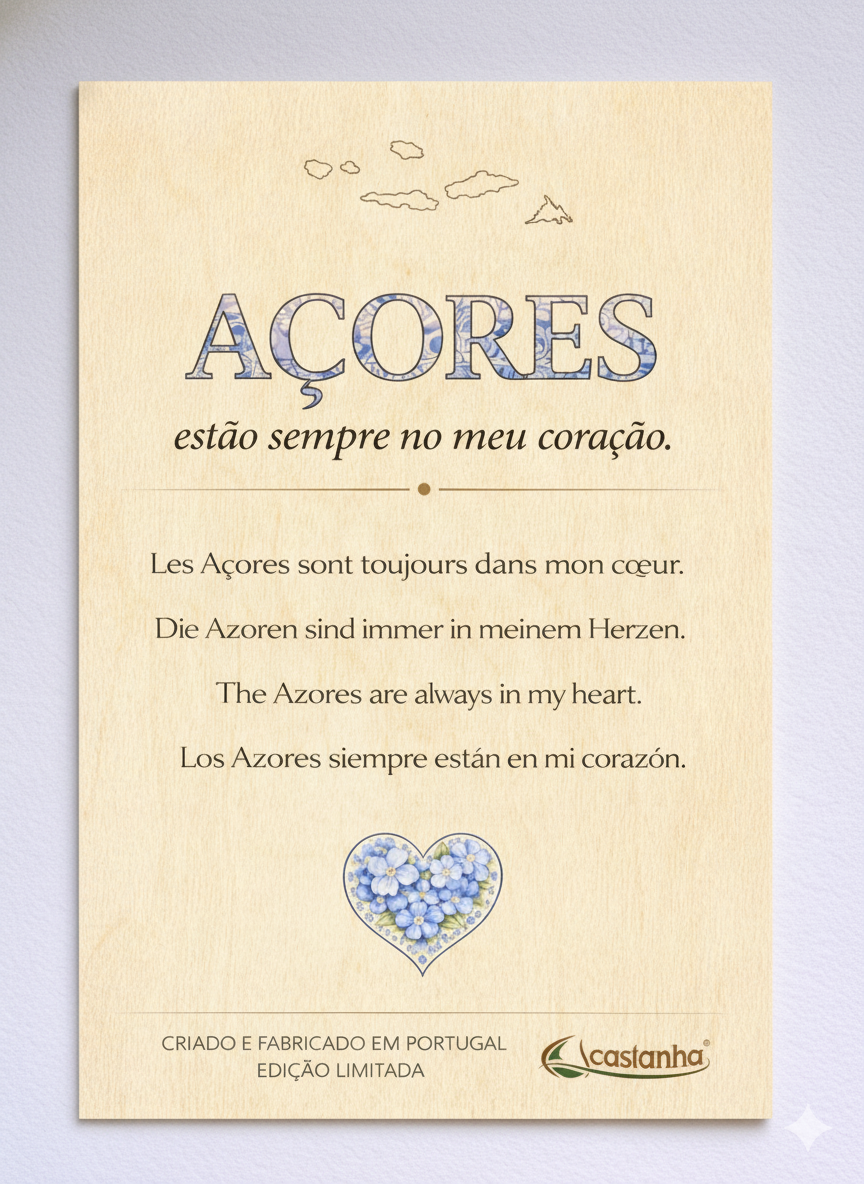 Placa Decorativa em Madeira - AÇORES no coração | Presente Premium