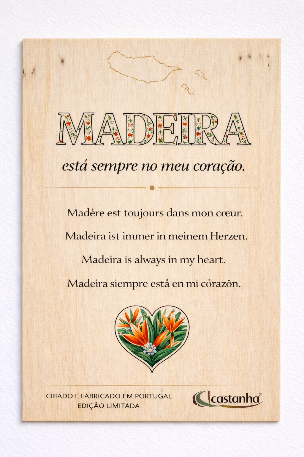 Placa Decorativa em madeira - MADEIRA no coração | Presente Premium
