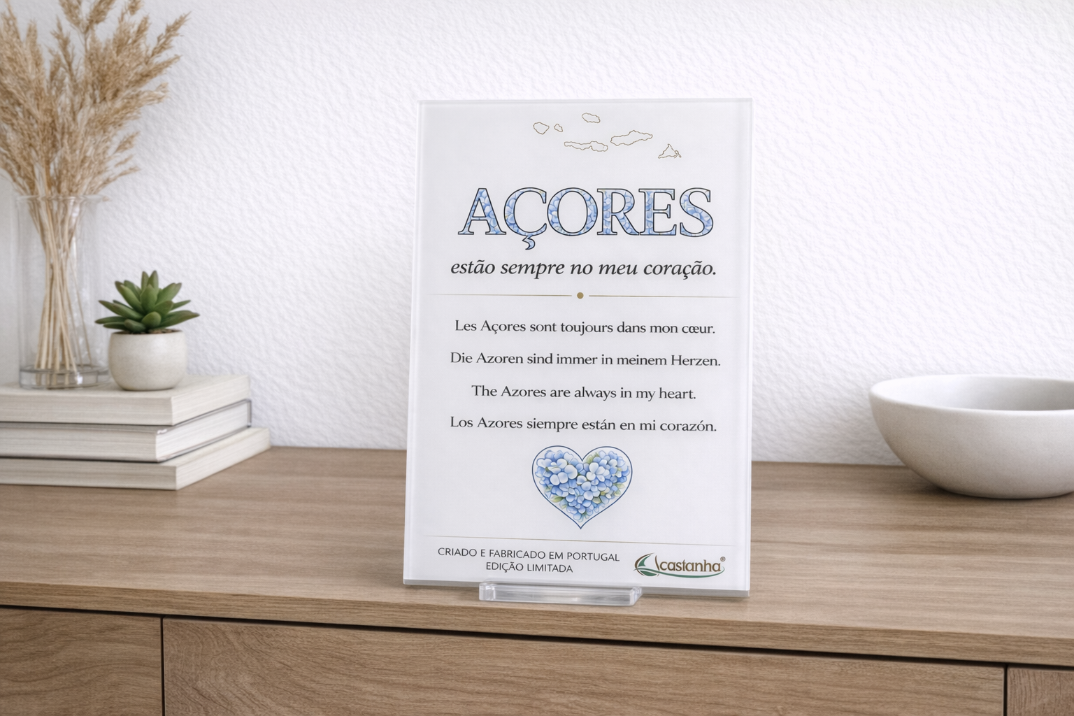 Placa Decorativa em Acrílico - AÇORES no coração | Presente Premium