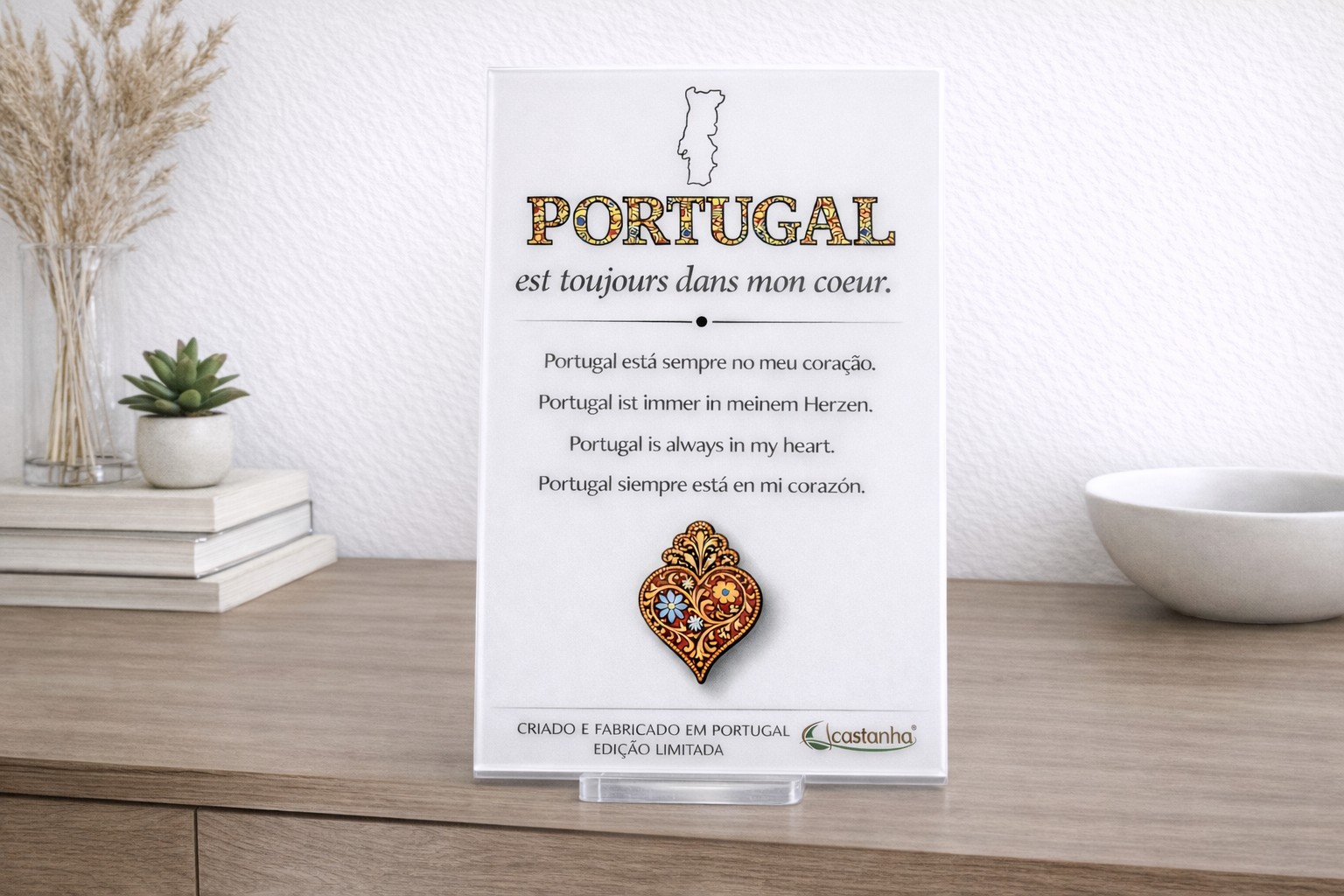 Placa Decorativa em Acrílico - Portugal est toujours dans mon coeur | Presente Premium