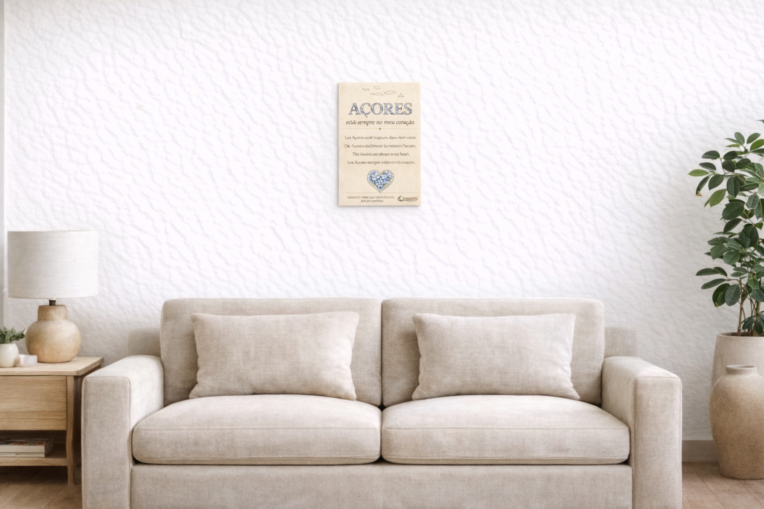 Placa Decorativa em Madeira - AÇORES no coração | Presente Premium