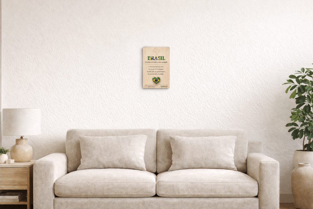 Placa Decorativa em Madeira - BRASIL te amo | Presente Premium